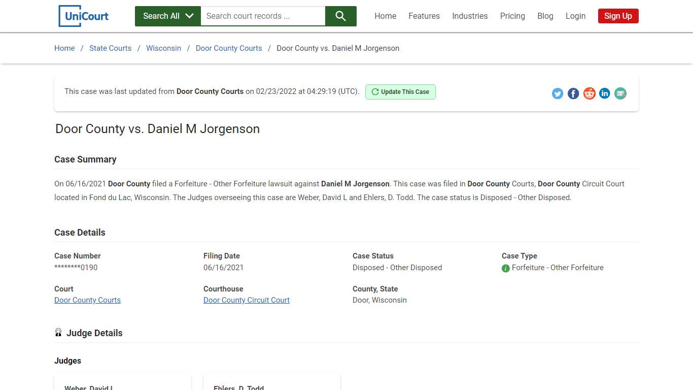 Door County vs Daniel M Jorgenson | Court Records - UniCourt